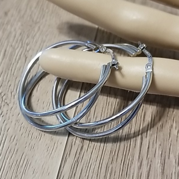 Milor Italy Jewelry - <ITALY MILOR> Criss-Crossed Stainless Steel Hoops